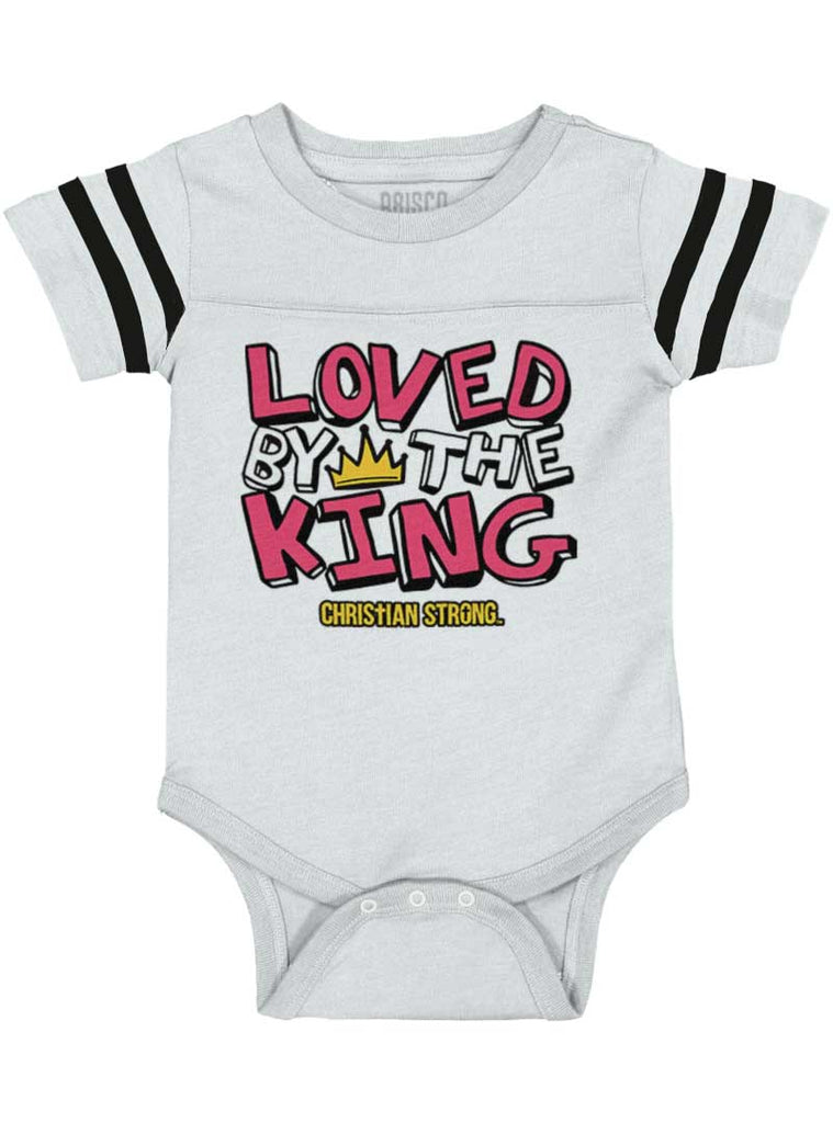 Loved By The King Football Romper Bodysuit-Direct To Garment Print-Brisco Baby