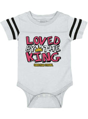 Loved By The King Football Romper Bodysuit-Direct To Garment Print-Brisco Baby
