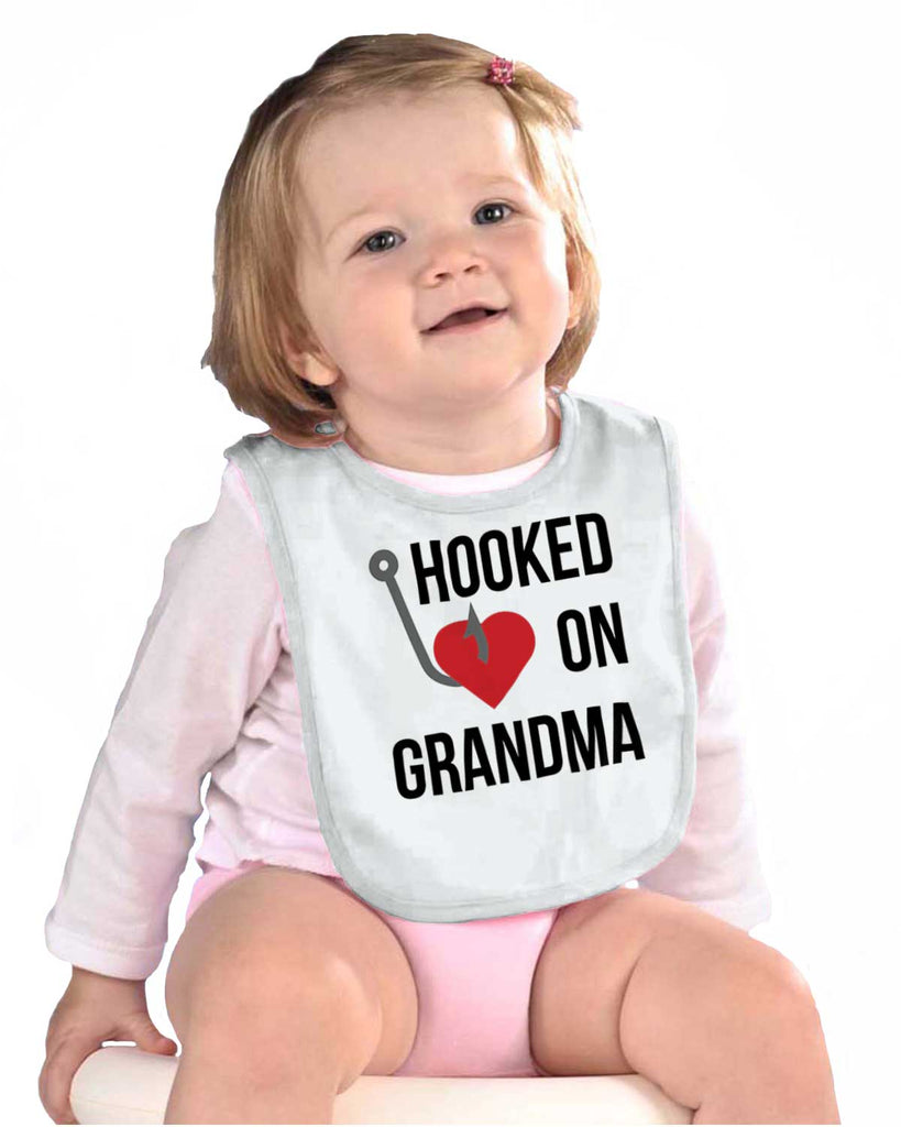 Hooked On Grandma Infant Baby Bib-Direct To Garment Print-Brisco Baby