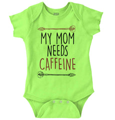 Mom Needs Caffeine Romper Bodysuit-Direct To Garment Print-Brisco Baby