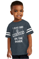 9 Months On The Inside Toddler Football Jersey Tee-Direct To Garment Print-Brisco Baby