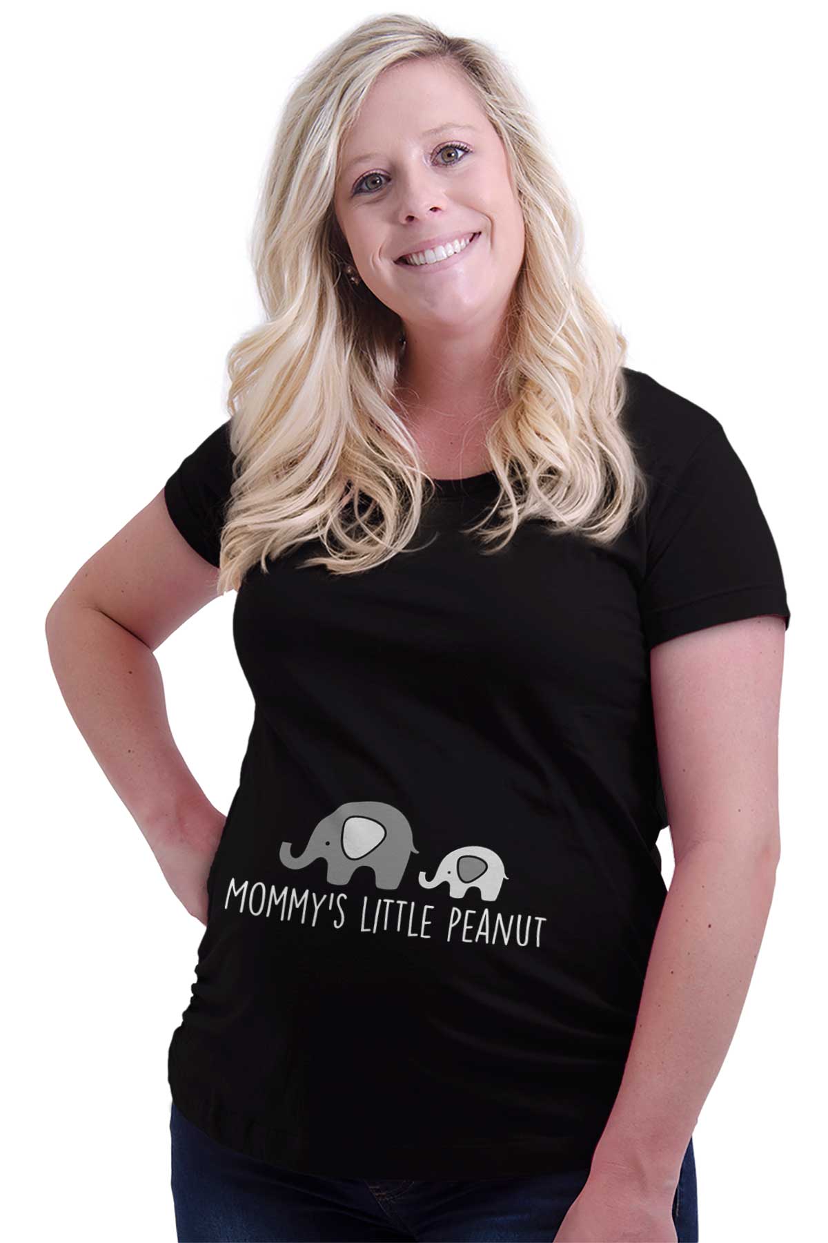 Brisco Baby Maternity Clothes Mommy Peanut Elephant Funny Cute Pregnant Maternity T-Shirt Black / 3X Large