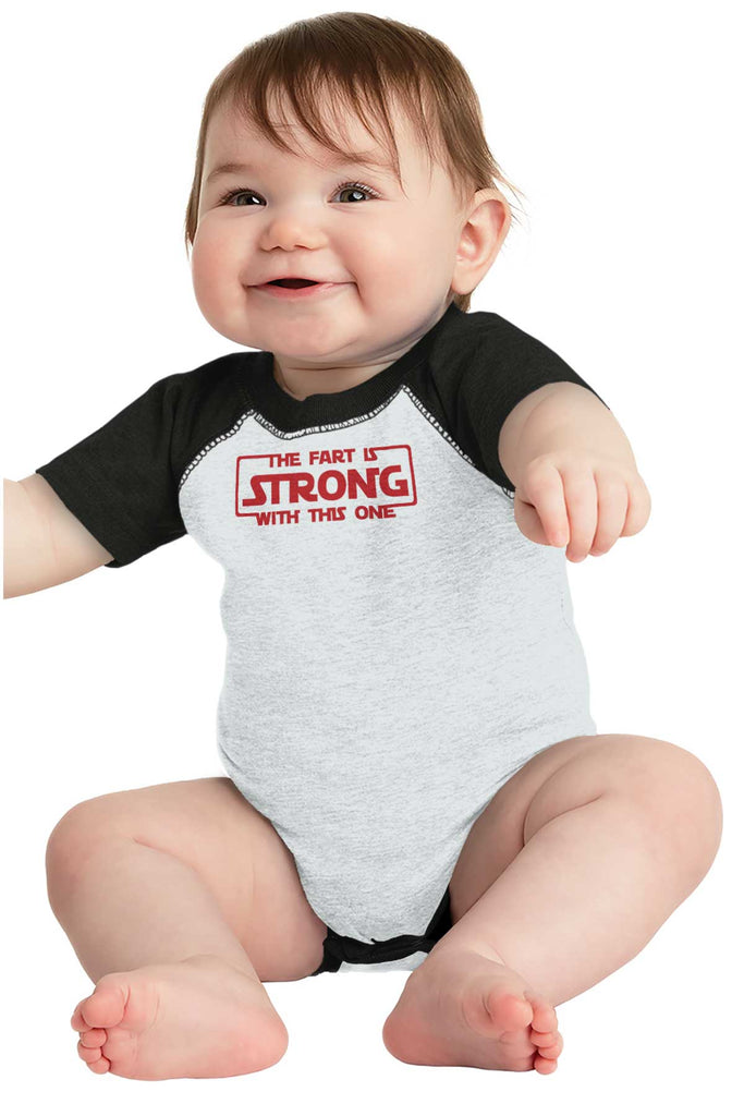 Fart Is Strong Raglan Romper Bodysuit-Direct To Garment Print-Brisco Baby