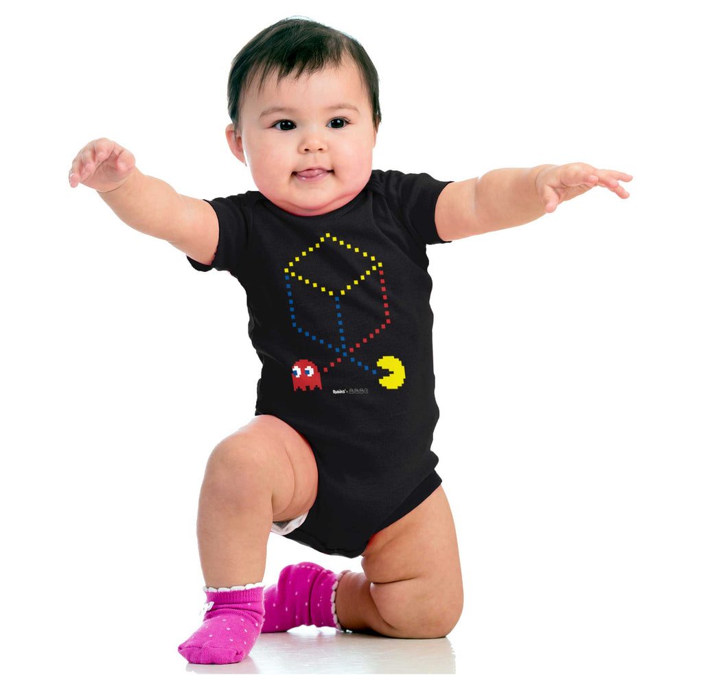 Pac-Man Cube Romper Bodysuit-Direct To Garment Print-Brisco Baby