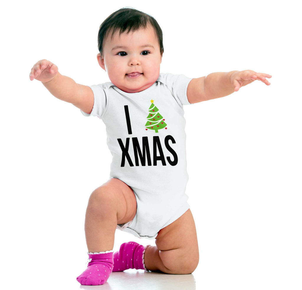 I Love Xmas Romper Bodysuit-Direct To Garment Print-Brisco Baby
