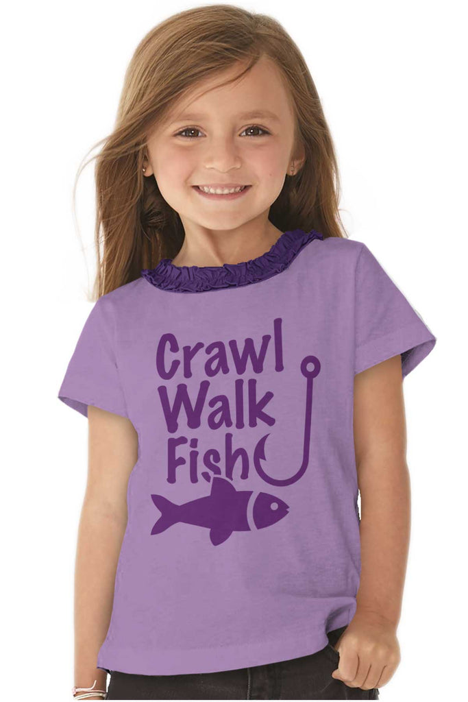 Crawl Walk Fish Toddler Ruffled Trim T-Shirt-Direct To Garment Print-Brisco Baby