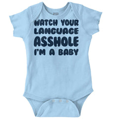 Watch Your Language Romper Bodysuit-Direct To Garment Print-Brisco Baby