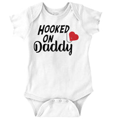 Hooked On Daddy Romper Bodysuit-Direct To Garment Print-Brisco Baby