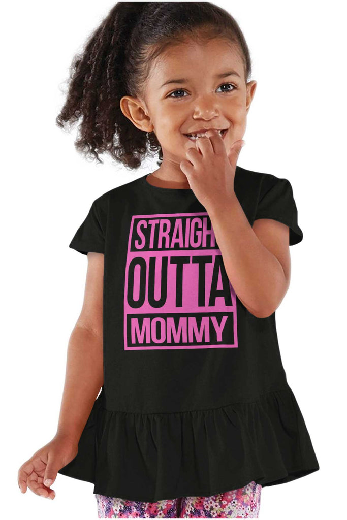 Straight Outta Mommy Toddler Ruffle Bottom Tee-Direct To Garment Print-Brisco Baby