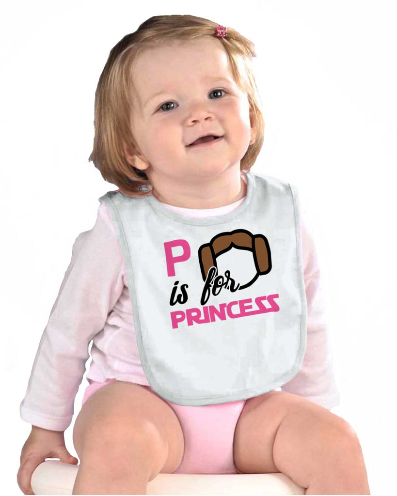P Is For Princess Leia Infant Baby Bib-Direct To Garment Print-Brisco Baby