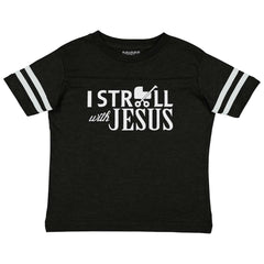 Stroll With Jesus Toddler Football Jersey Tee-Direct To Garment Print-Brisco Baby
