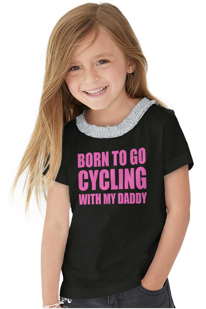 Cycling With Daddy Toddler Ruffled Trim T-Shirt-Direct To Garment Print-Brisco Baby