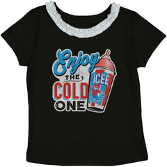 Enjoy The Cold One Toddler Ruffled Trim T-Shirt-Direct To Garment Print-Brisco Baby