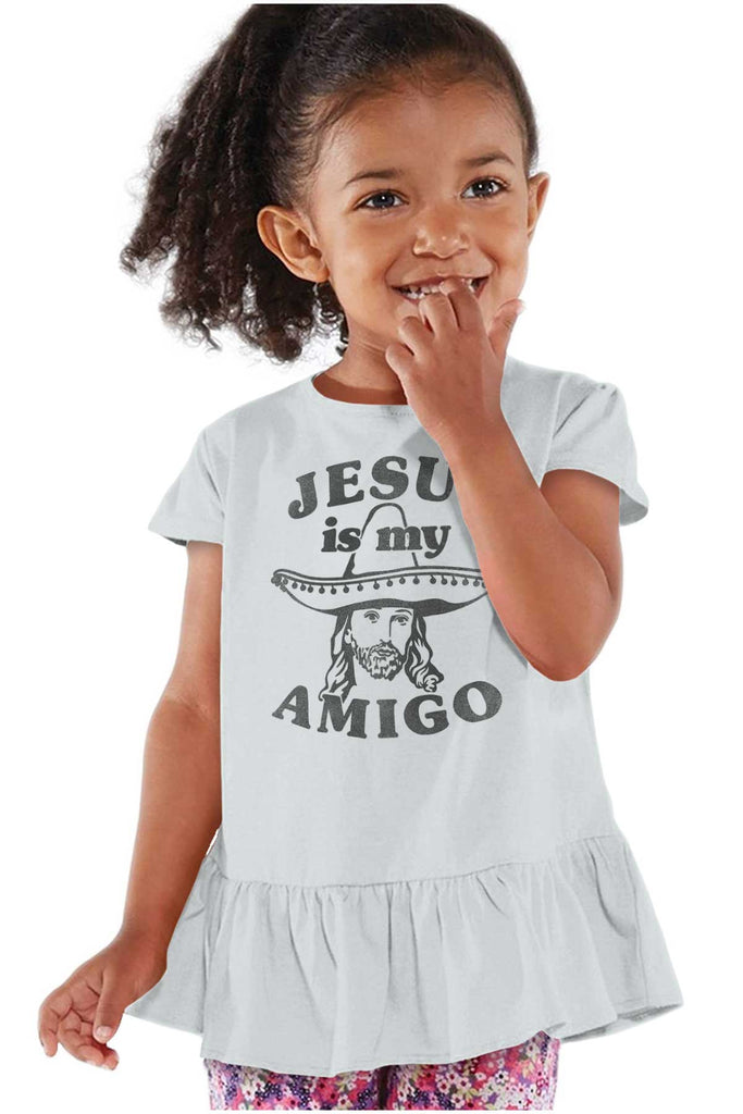 Amigo Jesus Toddler Ruffle Bottom Tee-Direct To Garment Print-Brisco Baby