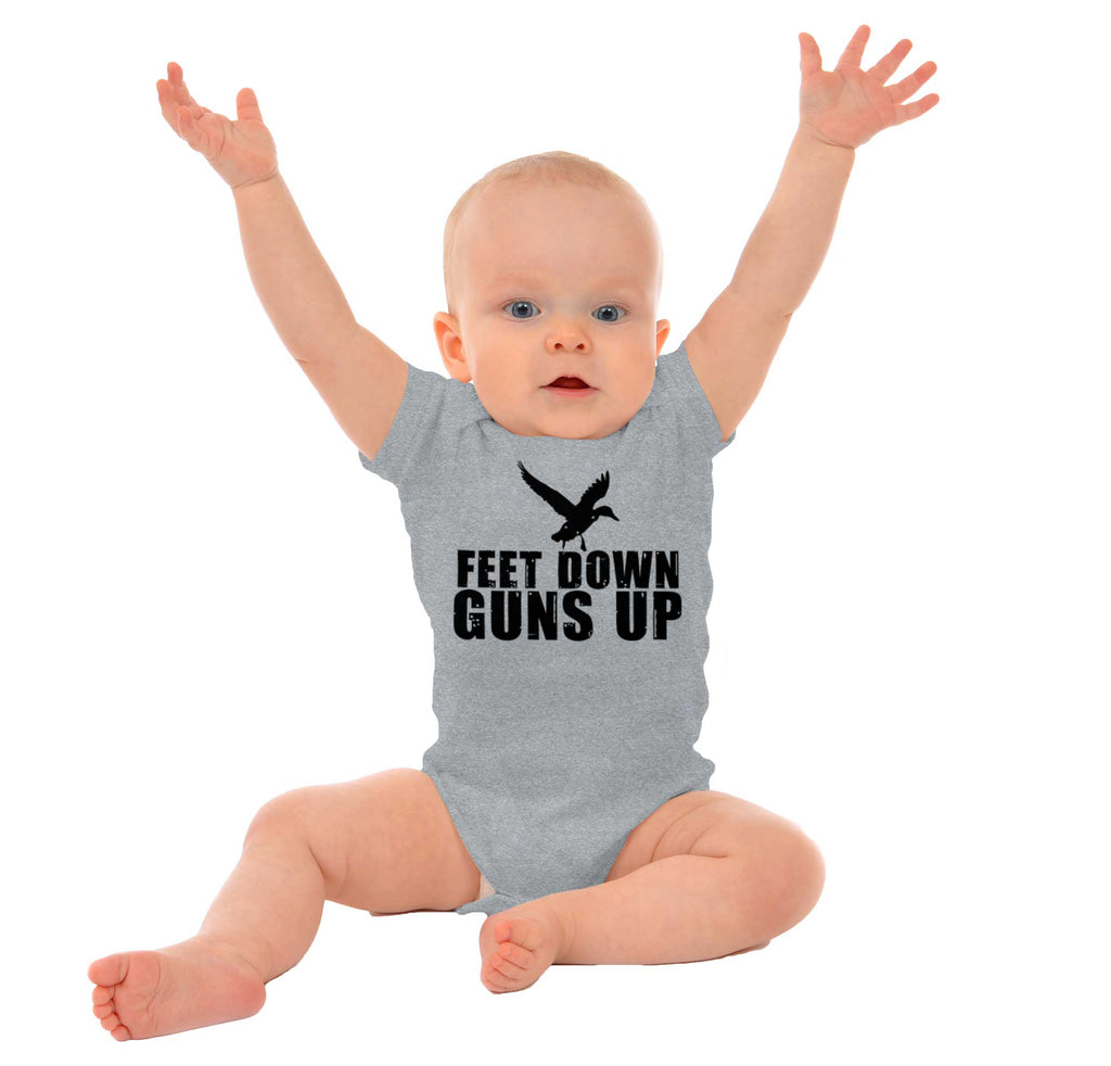 Feet Down Guns Up Duck Romper Bodysuit-Direct To Garment Print-Brisco Baby
