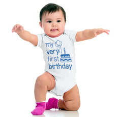 Very First Birthday Romper Bodysuit-Direct To Garment Print-Brisco Baby