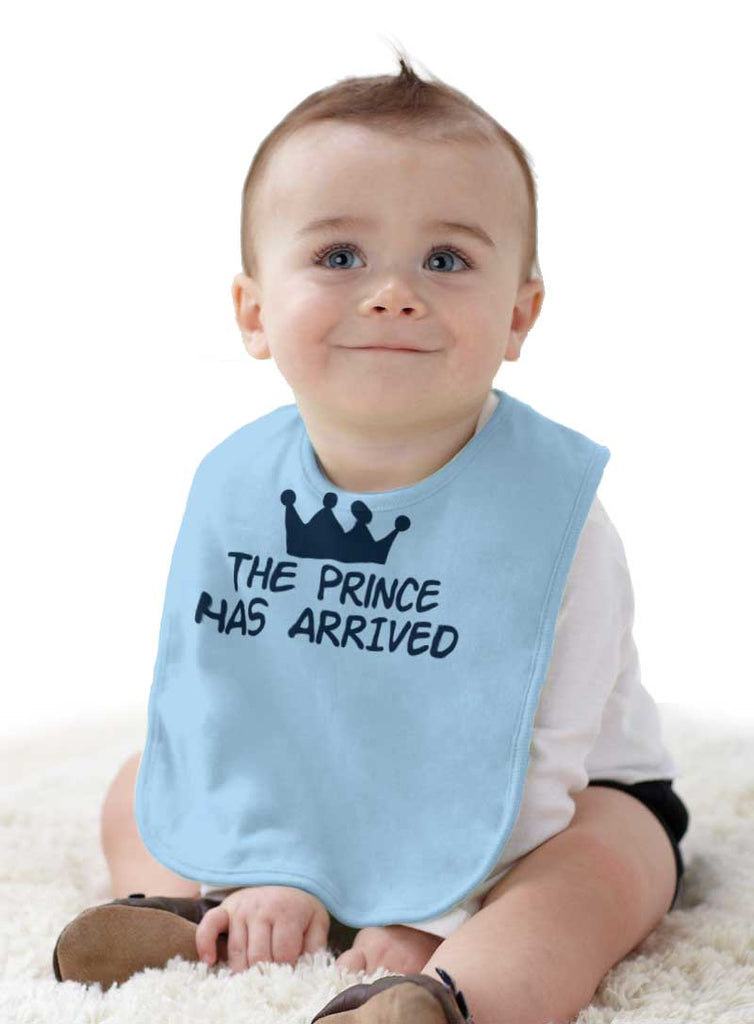 The Prince Has Arrived Infant Baby Bib-Direct To Garment Print-Brisco Baby