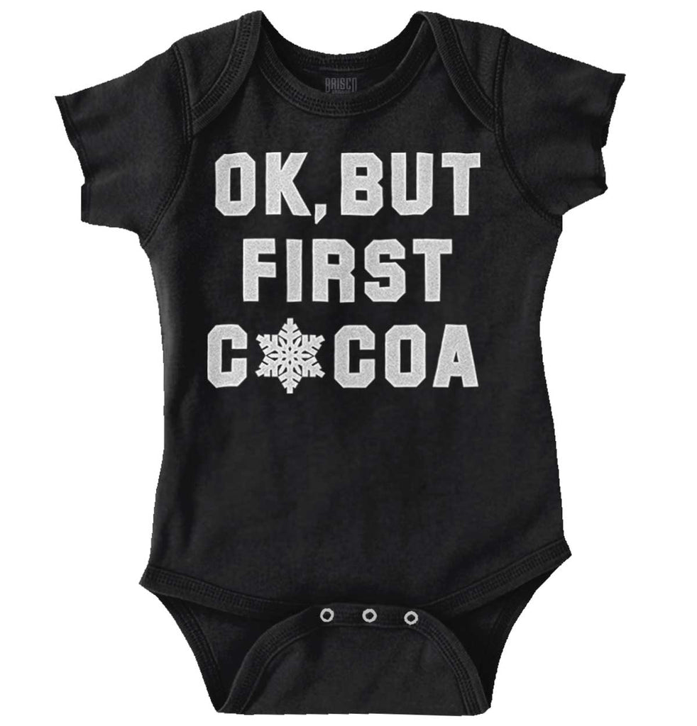 Ok But First Cocoa Romper Bodysuit-Direct To Garment Print-Brisco Baby