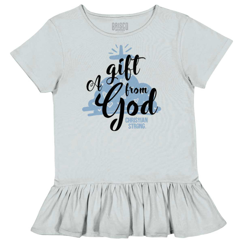 Gift From God Toddler Ruffle Bottom Tee-Direct To Garment Print-Brisco Baby