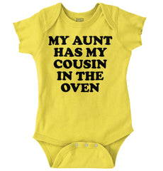 Aunt Has Cousin In Oven Romper Bodysuit-Direct To Garment Print-Brisco Baby