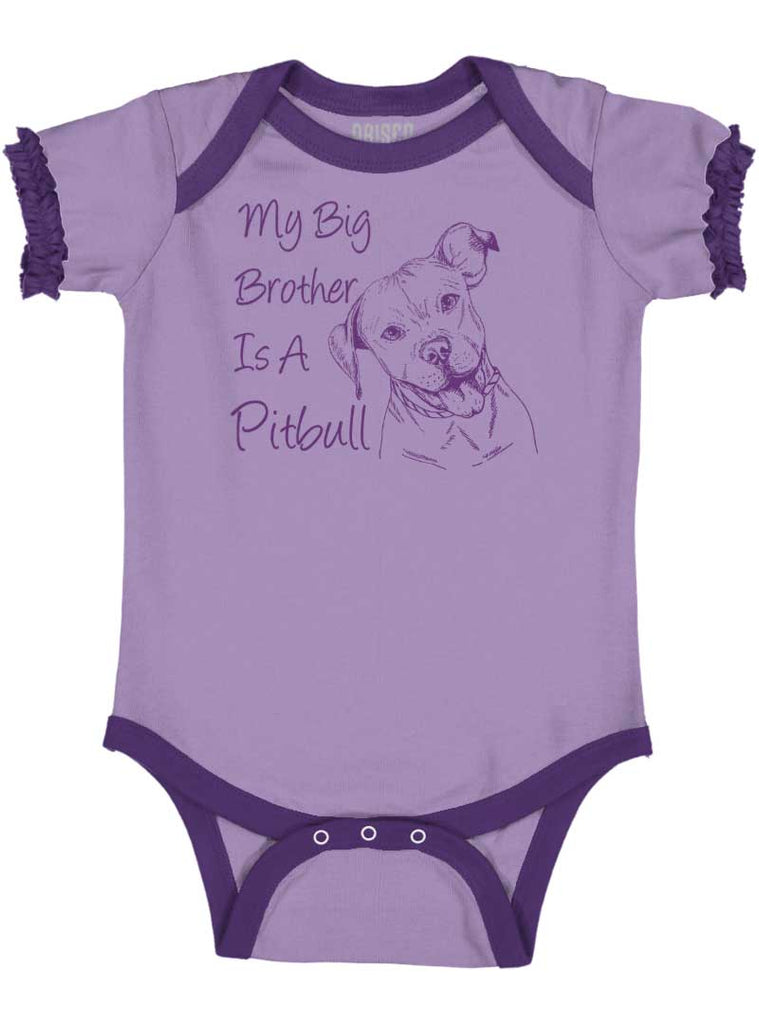 Brother is a Pitbull Baby Ruffled Trim Romper-Direct To Garment Print-Brisco Baby