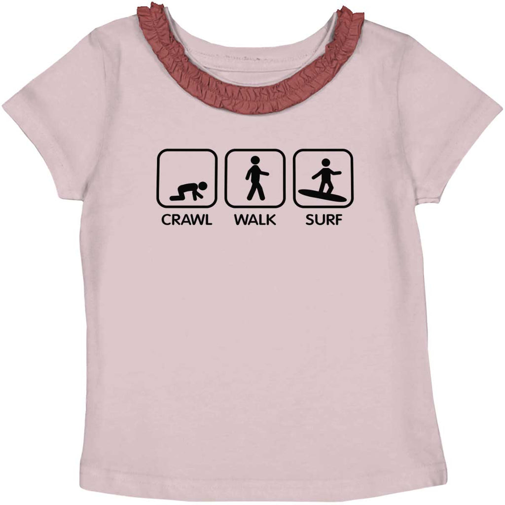 Crawl Walk Surf Toddler Ruffled Trim T-Shirt-Direct To Garment Print-Brisco Baby