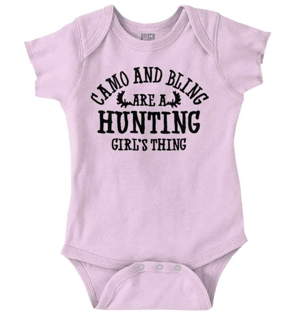 Camo Bling Hunting Thing Romper Bodysuit-Direct To Garment Print-Brisco Baby
