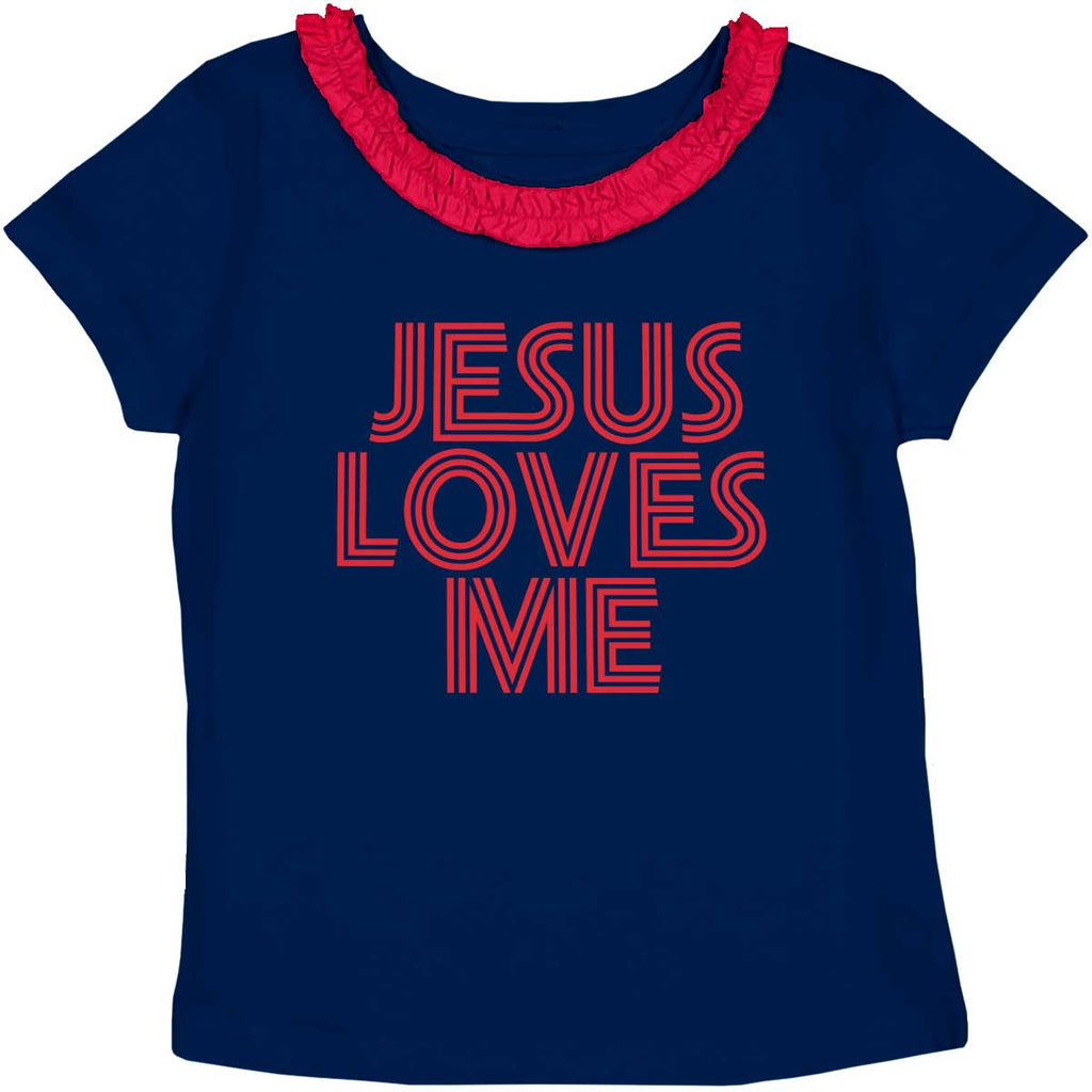 Christ Loves Me Toddler Ruffled Trim T-Shirt-Direct To Garment Print-Brisco Baby