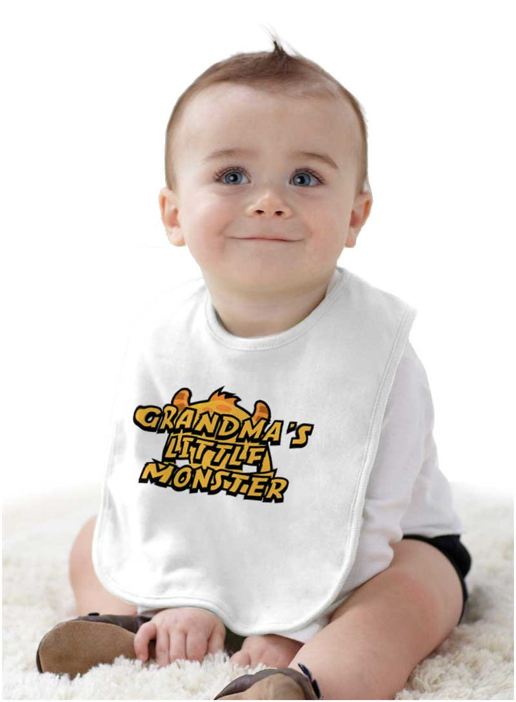 Grandma's Little Monster Infant Baby Bib-Direct To Garment Print-Brisco Baby