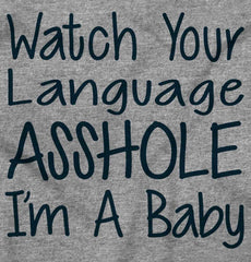 Watch The Language Raglan Romper Bodysuit-Direct To Garment Print-Brisco Baby