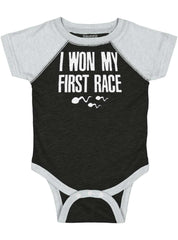Won The Race Raglan Romper Bodysuit-Direct To Garment Print-Brisco Baby