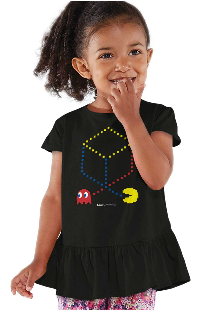 Pac-Man Cube Toddler Ruffle Bottom Tee-Direct To Garment Print-Brisco Baby