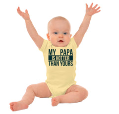 Papa Is Hotter Than Yours Romper Bodysuit-Direct To Garment Print-Brisco Baby