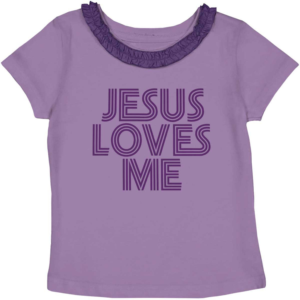 Christ Loves Me Toddler Ruffled Trim T-Shirt-Direct To Garment Print-Brisco Baby