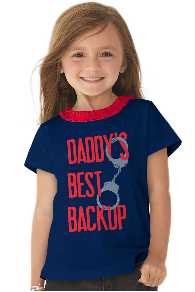 Daddy's Best Backup Toddler Ruffled Trim T-Shirt-Direct To Garment Print-Brisco Baby