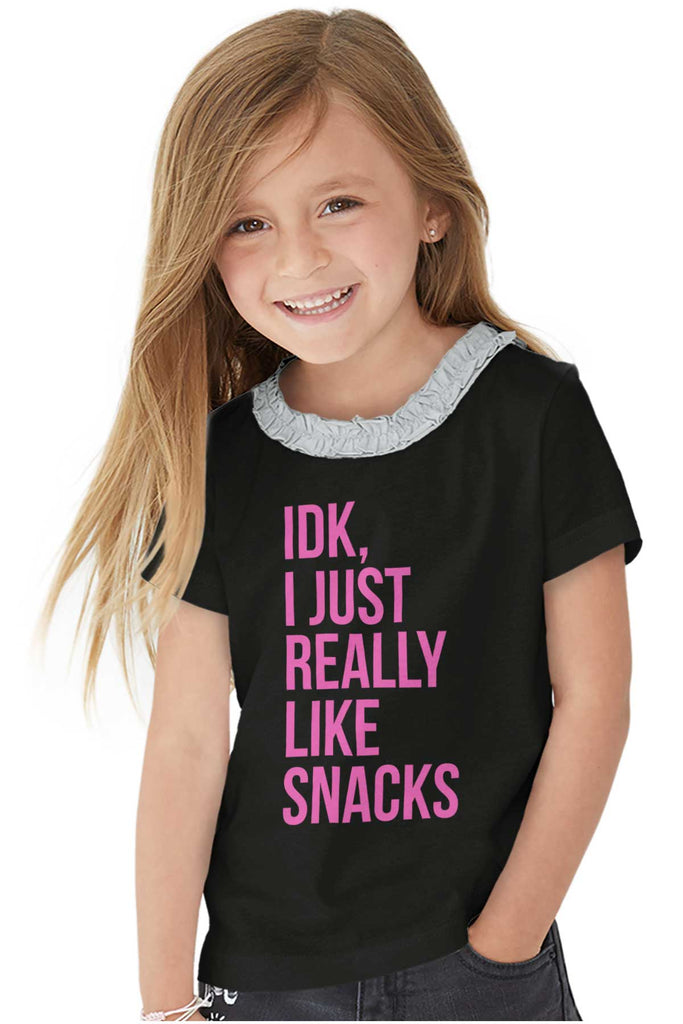 Really Like Snacks Toddler Ruffled Trim T-Shirt-Direct To Garment Print-Brisco Baby