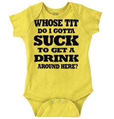 Get A Drink Romper Bodysuit-Direct To Garment Print-Brisco Baby