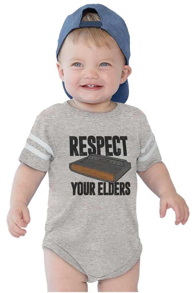 Respect Your Elders Dungeons Football Romper Bodysuit-Direct To Garment Print-Brisco Baby