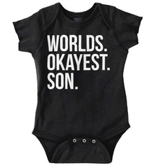 Worlds Okayest Son Romper Bodysuit-Direct To Garment Print-Brisco Baby