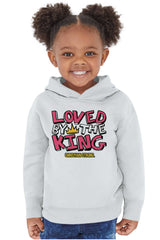 Loved By The King Toddler Pullover Hoodie-Direct To Garment Print-Brisco Baby