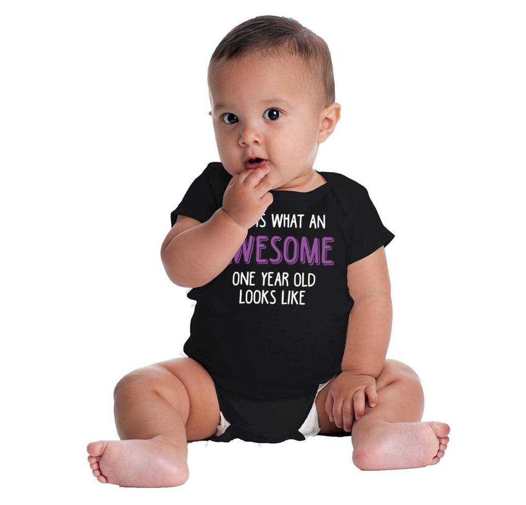 Awesome One Year Old Romper Bodysuit-Direct To Garment Print-Brisco Baby