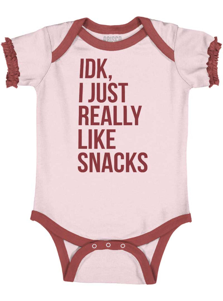 Really Like Snacks Baby Ruffled Trim Romper-Direct To Garment Print-Brisco Baby