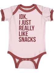 Really Like Snacks Baby Ruffled Trim Romper-Direct To Garment Print-Brisco Baby