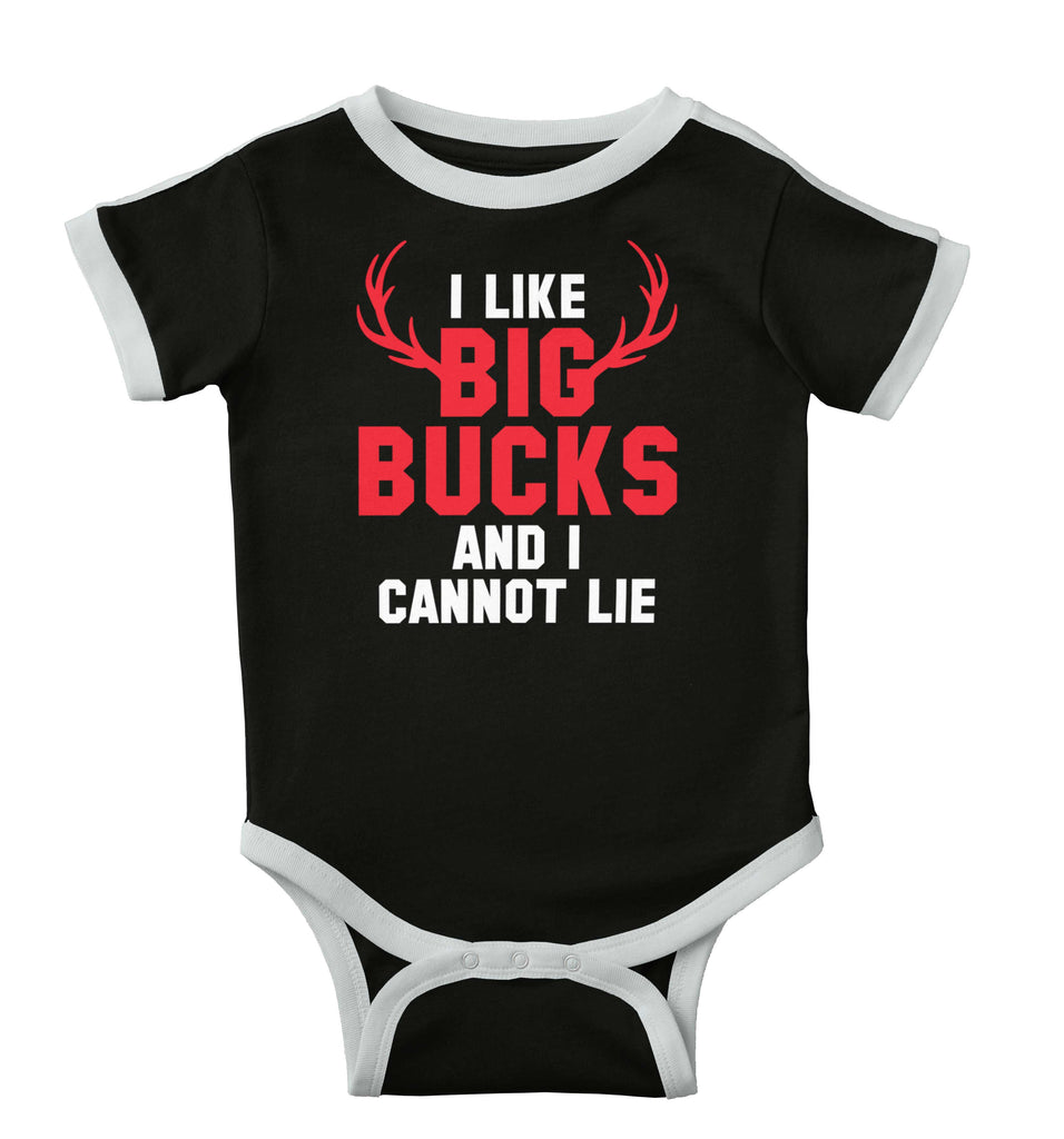 I Like Big Bucks Ringer Romper Bodysuit-Direct To Garment Print-Brisco Baby