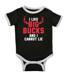 I Like Big Bucks Ringer Romper Bodysuit-Direct To Garment Print-Brisco Baby
