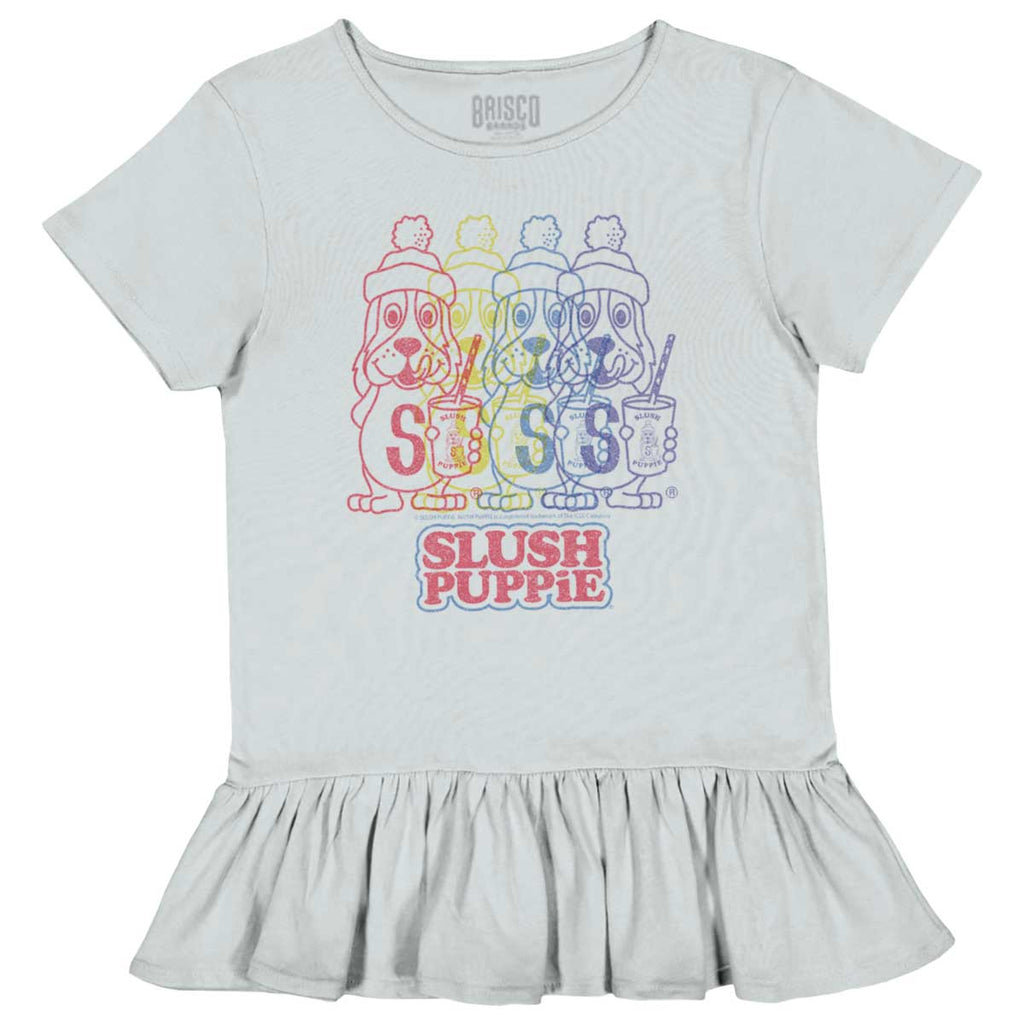Rainbow Puppie Toddler Ruffle Bottom Tee-Direct To Garment Print-Brisco Baby