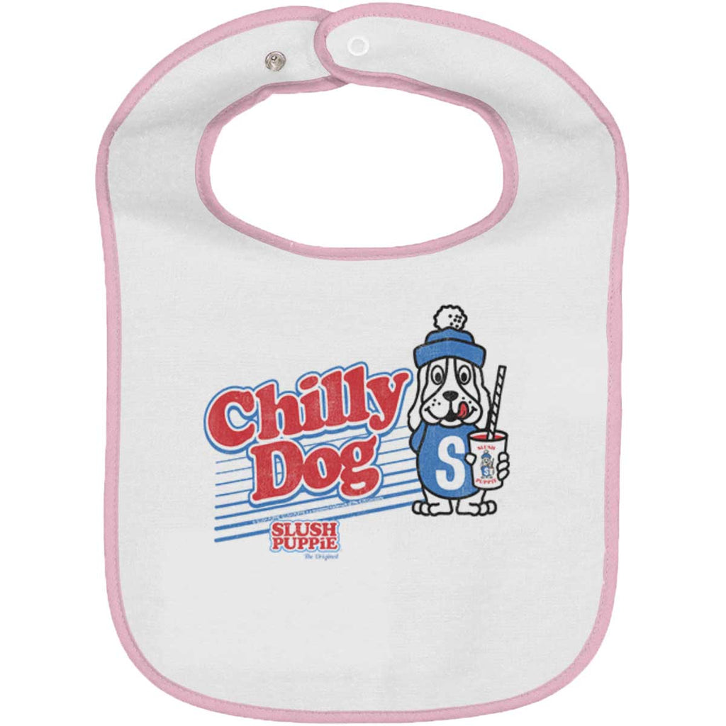 Chilly Dog Trimmed White Snap Bib-Direct To Garment Print-Brisco Baby