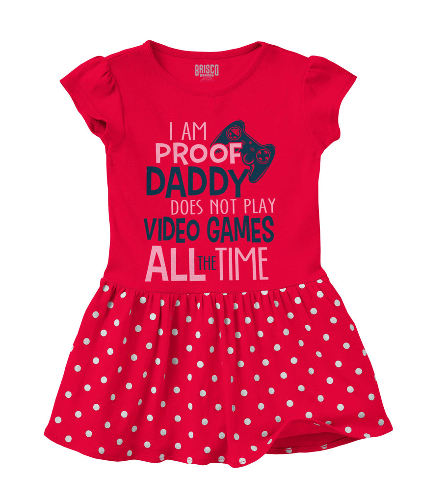 Daddy Plays Video Games Baby Polka Dot Skirt Dress-Direct To Garment Print-Brisco Baby