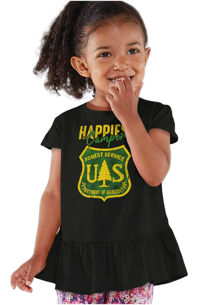 Happiest Camper Toddler Ruffle Bottom Tee-Direct To Garment Print-Brisco Baby