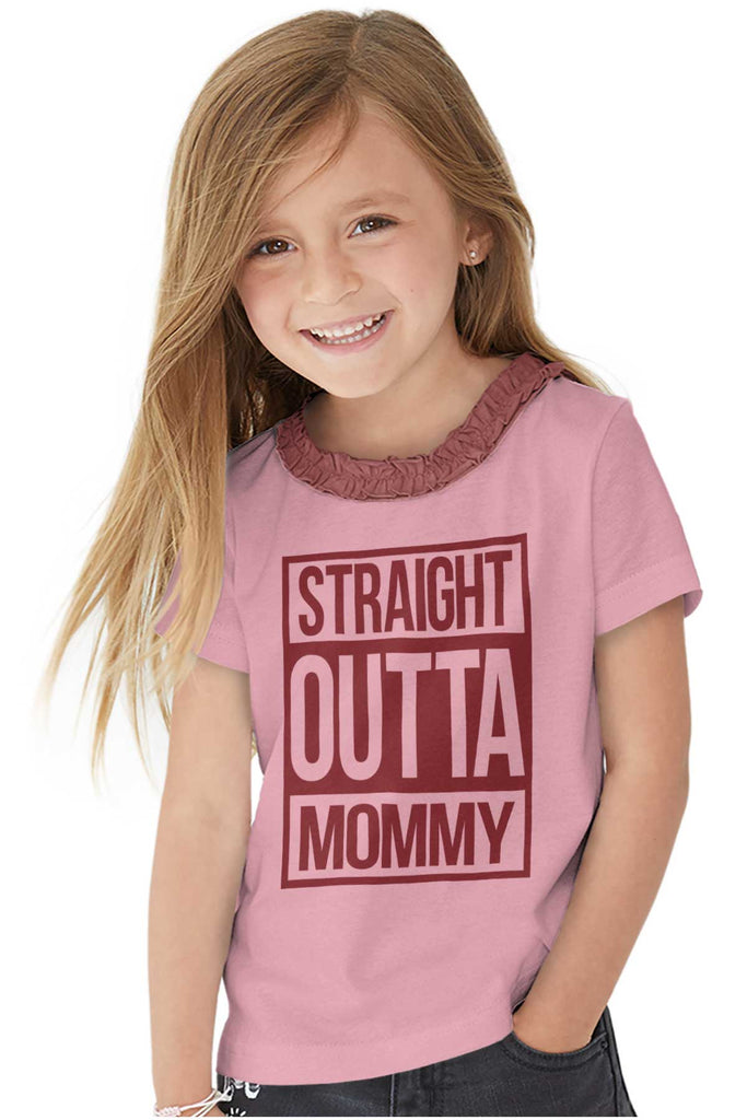 Straight Outta Mommy Toddler Ruffled Trim T-Shirt-Direct To Garment Print-Brisco Baby